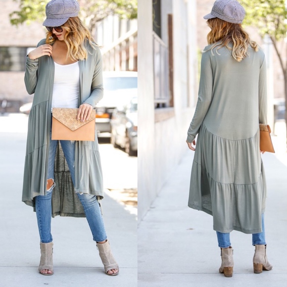 CLARA Long Sleeve Pop of Color Cardigan - SAGE - Picture 2 of 7